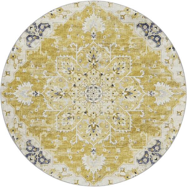 Dream Shag Premium Machine Washable Abstract ADS93 Gilded 8 ft. x 8 ft. Round Rug