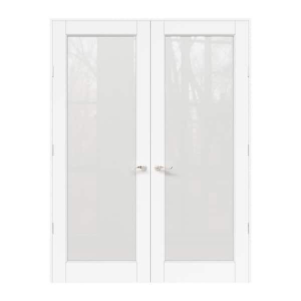 56 in. x 96 in. 1-Lite Frosted Glass Universal White Solid Core Glass Double Prehung French Door+ Quick Assemble Jamb