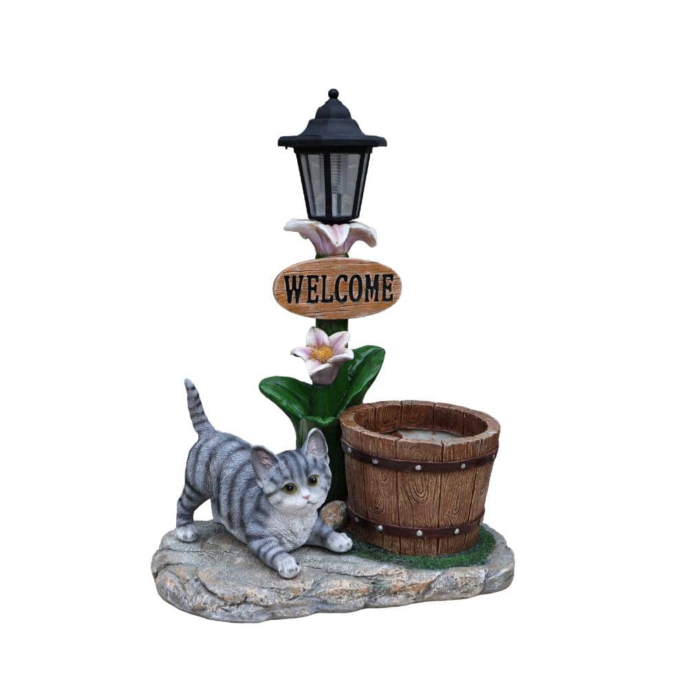 Resin Lying Cat-Shaped Planter Statue with Solar LED Light for Patio, Garden, Backyard price history on PriceWatchPro