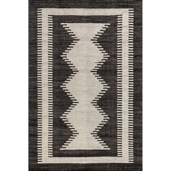 Sante Fe Southwestern Wool Blend Black 6 ft. x 9 ft. Indoor/Outdoor Patio Area Rug