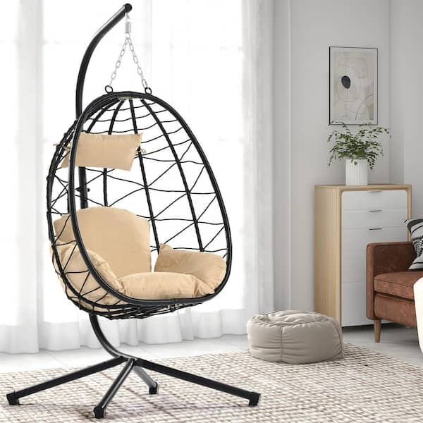 Booth hardware Volwassen BTMWAY Outdoor Indoor Egg Chair with Stand & Cream Color Cushion PE Wicker  Patio Chair Swing Chair Lounge Hanging Basket Chair  CXXCM-GI33841W874-Echair01 - The Home Depot