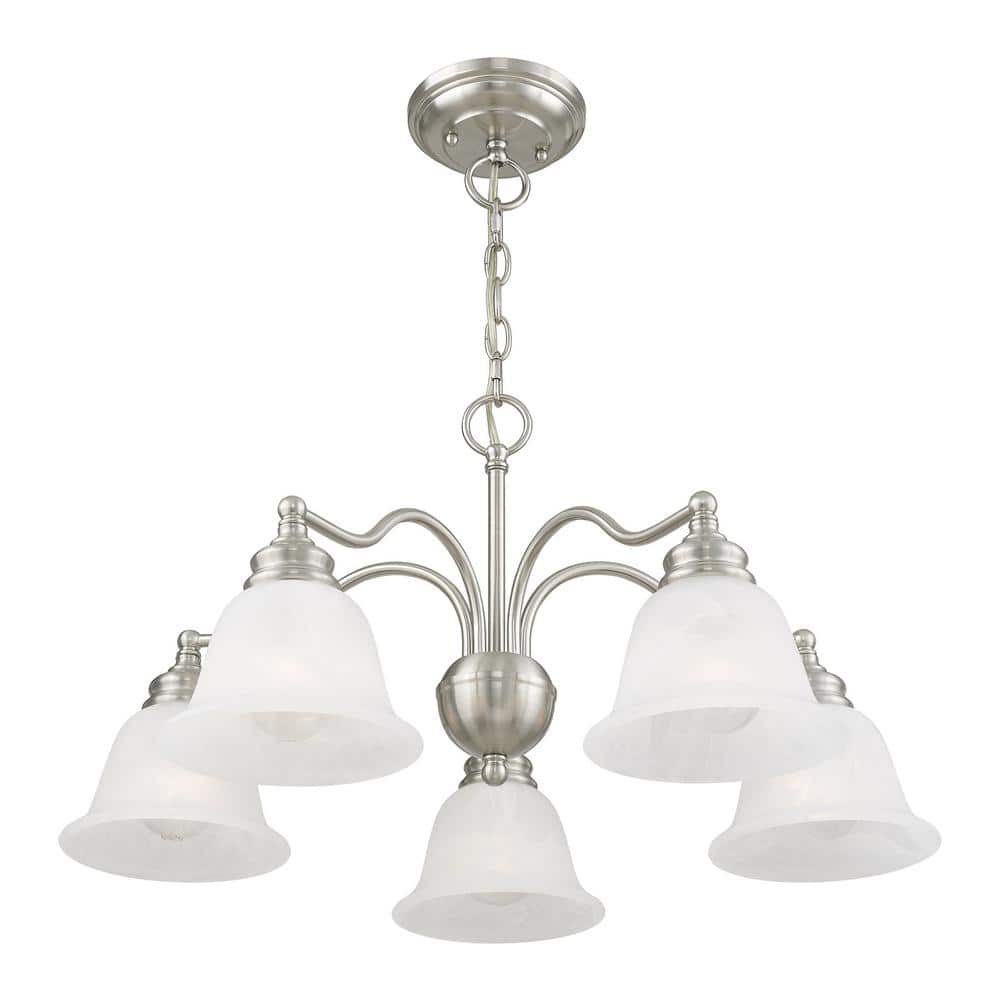 Essex Traditional 5-Light Chandelier in Brushed Nickel with Alabaster Glass