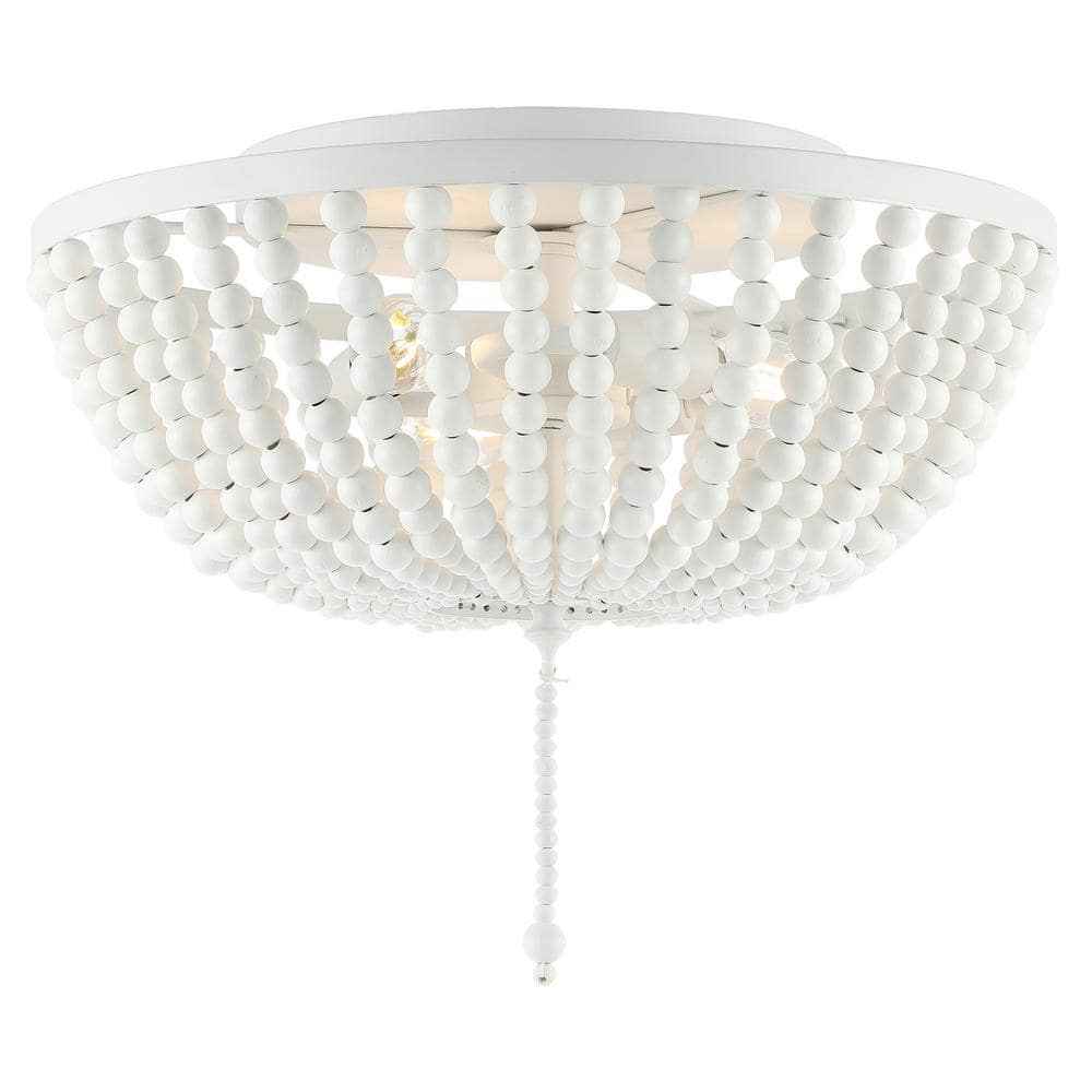 Allison 15" White Wood Beaded LED Flush Mount Light