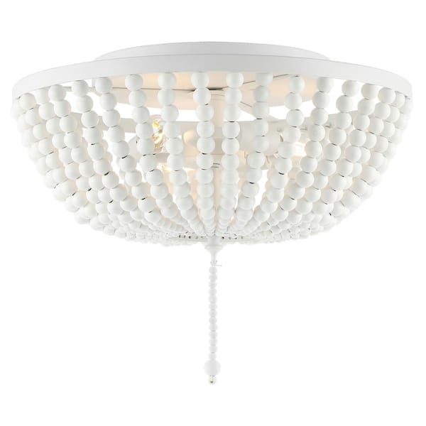 Allison 15 in. White Wood Beaded/Metal LED Flush Mount