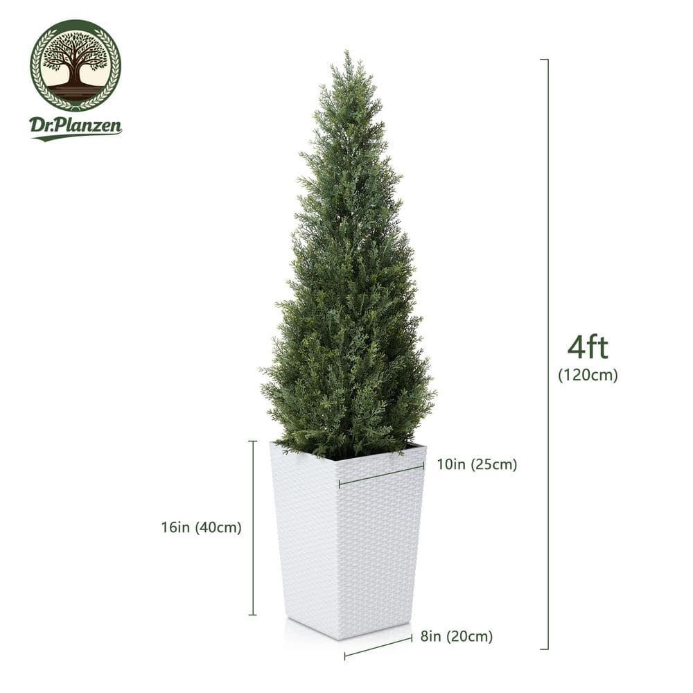 DR.Planzen 4 ft. Artificial Indoor/Outdoor Topiary Cedar Tree with White Planter, Fake UV Resistant Potted Plants BSWBPBS1.2m-1