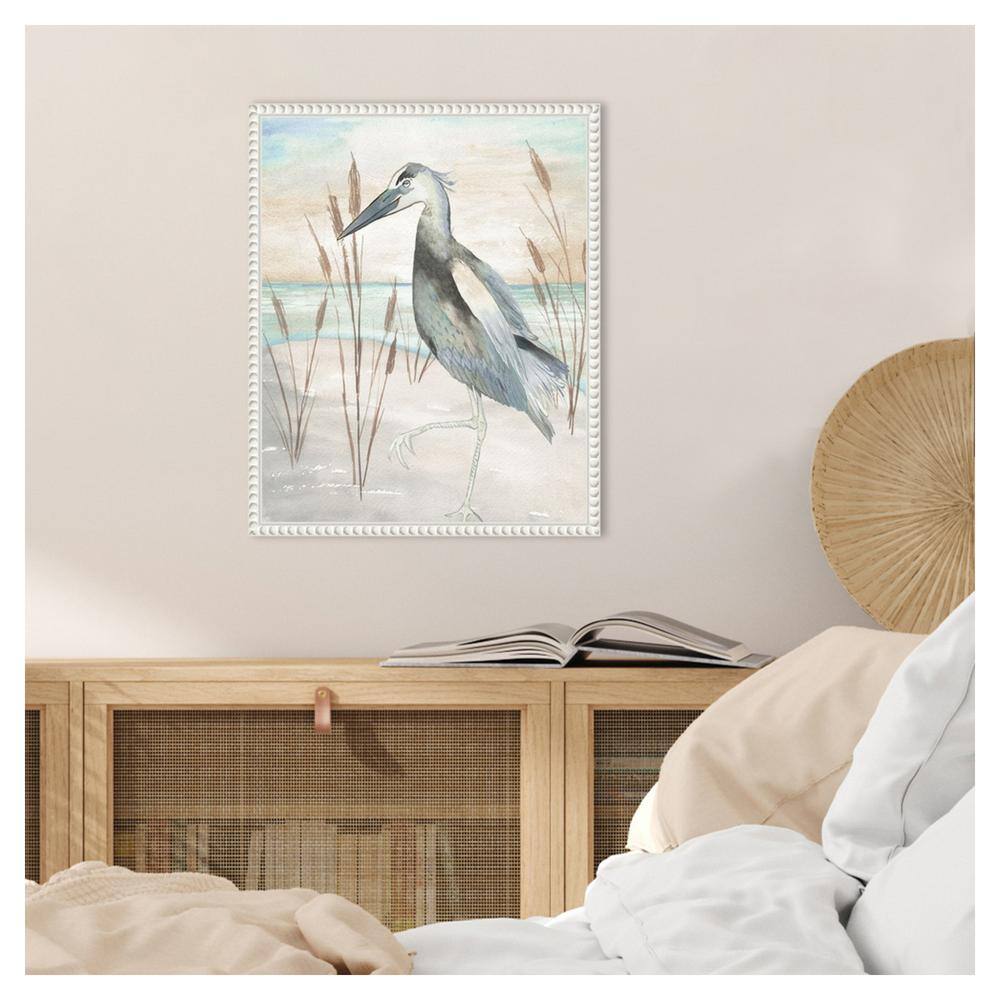 Heron on Sandy Beach with Beaded Frame Canvas Art