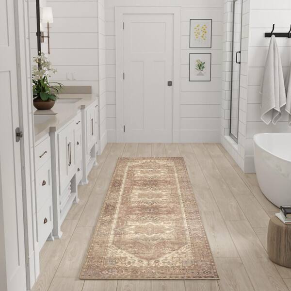 Vintage Washables Gold 2 ft. x 8 ft. Center Medallion Traditional Runner Area Rug