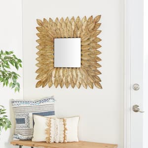 30 in. x 30 in. Radial Square Framed Brown Leaf Wall Mirror