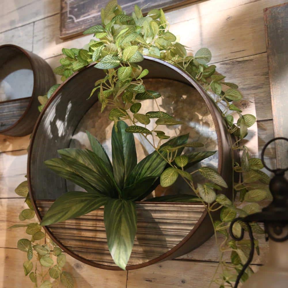 15.7" Silver Galvanized Metal Round Hanging Planter