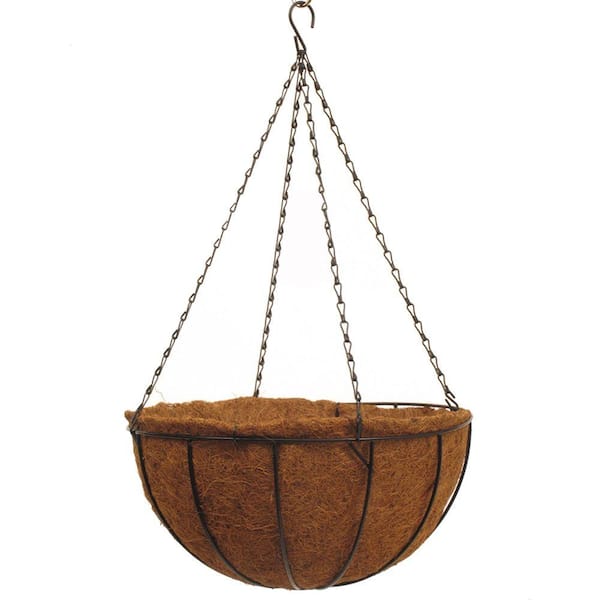 Pride Garden Products Traditional 16 in. Dia Black Metal Hanging Basket with AquaSav Coco Liner