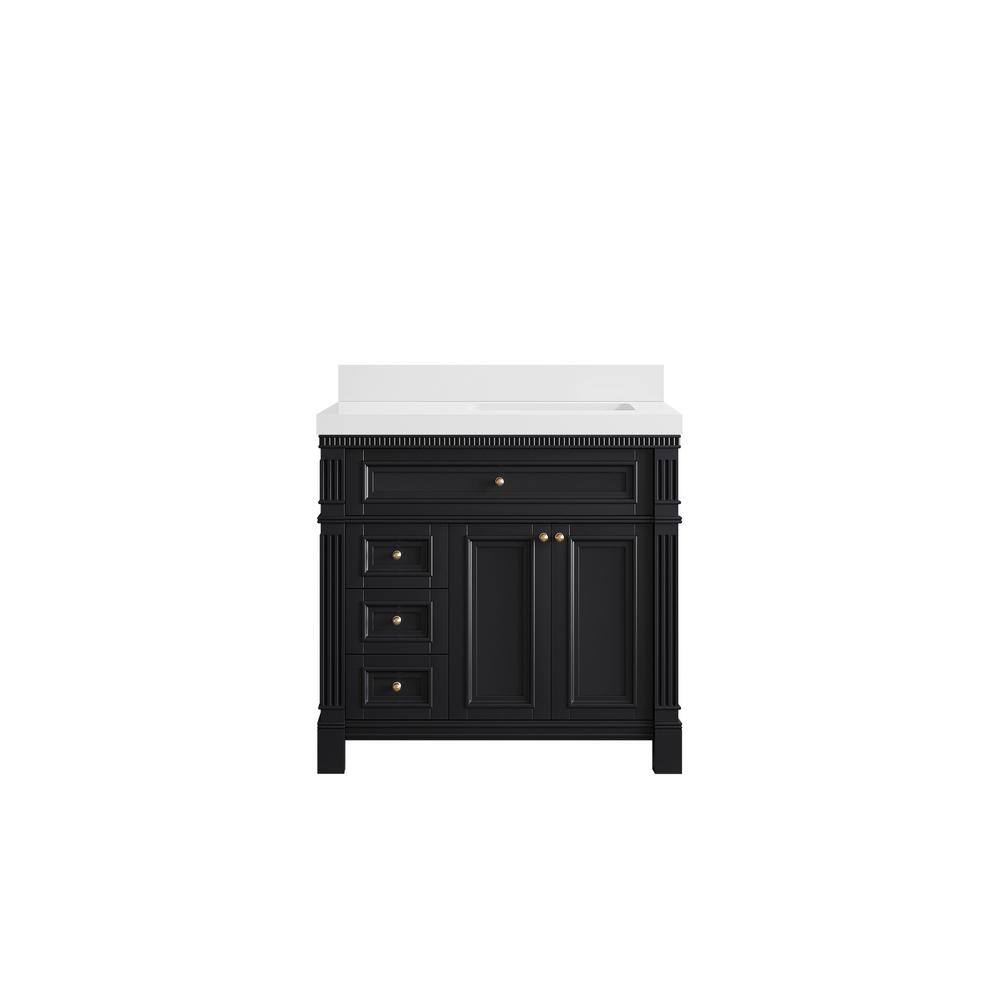 Paris 36 in. W x 22 in. D x 36 in. H Right Offset Sink Bath Vanity in Black with 2 in. White qt. Top price history on PriceWatchPro
