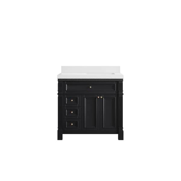 Willow Collections Paris 36 in. W x 22 in. D x 36 in. H Right Offset Sink Bath Vanity in Black with 2 in. White qt. Top