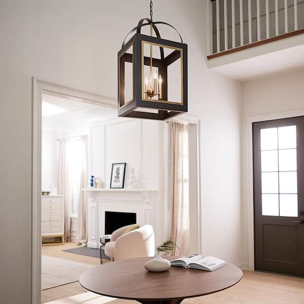 Vath 4-Light Black/Natural Brass Vintage Industrial Candle Foyer Pendant Hanging Light