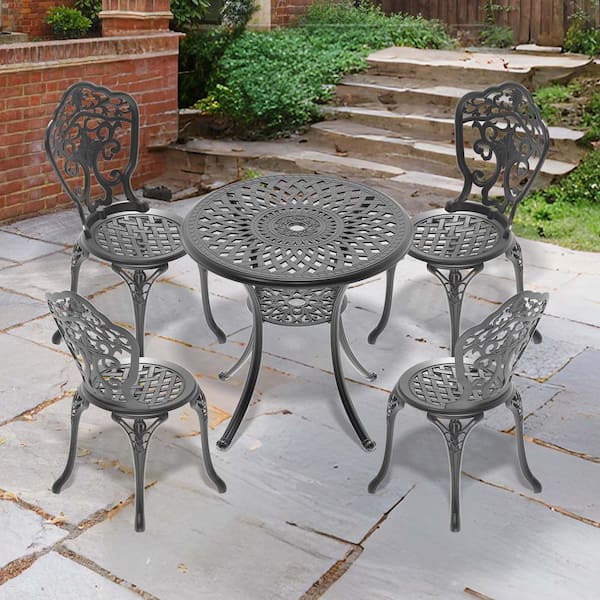 Unbranded 5-Piece All-Weather Cast Aluminum Outdoor Patio Dining Set, Patio Furniture Set With Black Frame for Patio Deck Garden