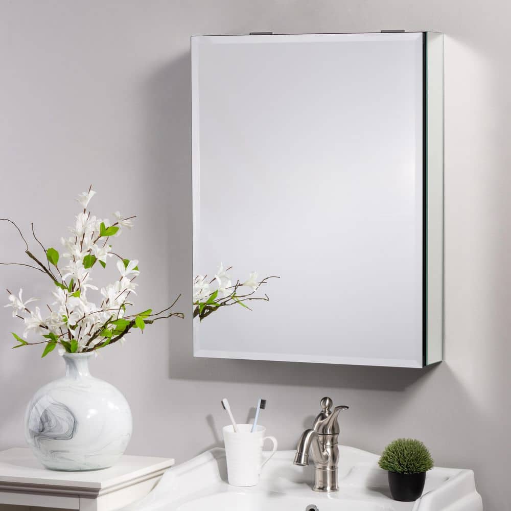 20 in. W x 26 in. H Rectangular Silver Aluminum Recessed/Surface Mount Medicine Cabinet with Mirror, Sliver