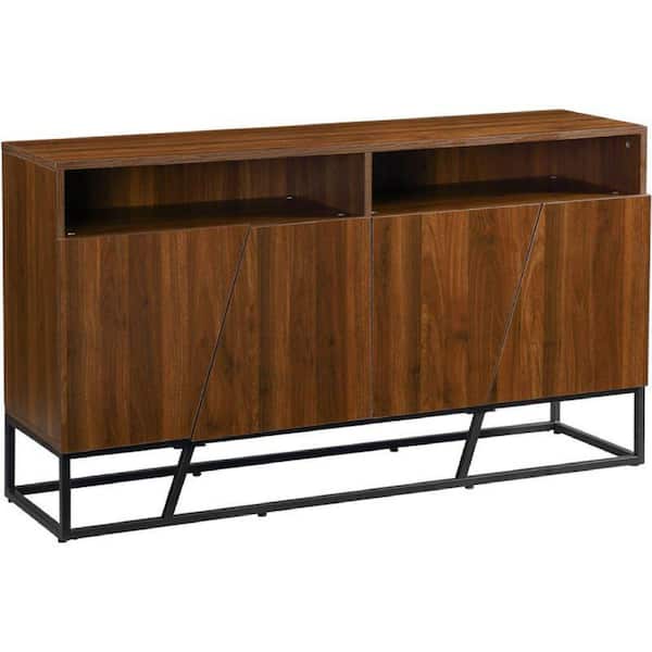 Benjara Lyla 58 Inch Brown Rectangle Wood Console Sideboard Table with 2 Double Door Cabinets
