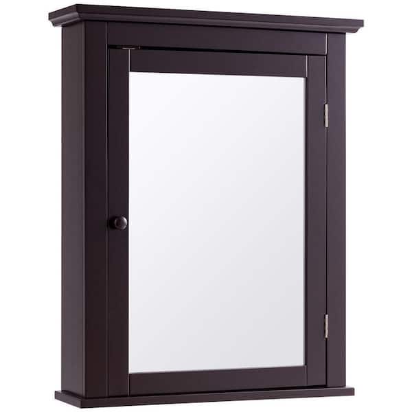 22 in. W x 6 in. D x 27.5 in. H Brown Bathroom Storage Wall Cabinet with Adjustable Shelf Medicine Mirrored Door