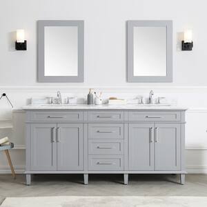 Sonoma 72 in. W x 22 in. D x 34 in H Bath Vanity in Pebble Gray with White Carrara Marble Top