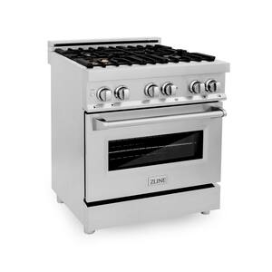 30" 4.0 cu. ft. Dual Fuel Range with Gas Stove and Electric Oven in Stainless Steel and Brass Burners
