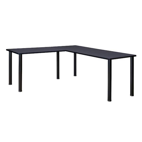 Kee 66 in x 66 in. Grey Top Corner L Shaped Desk, Black Legs