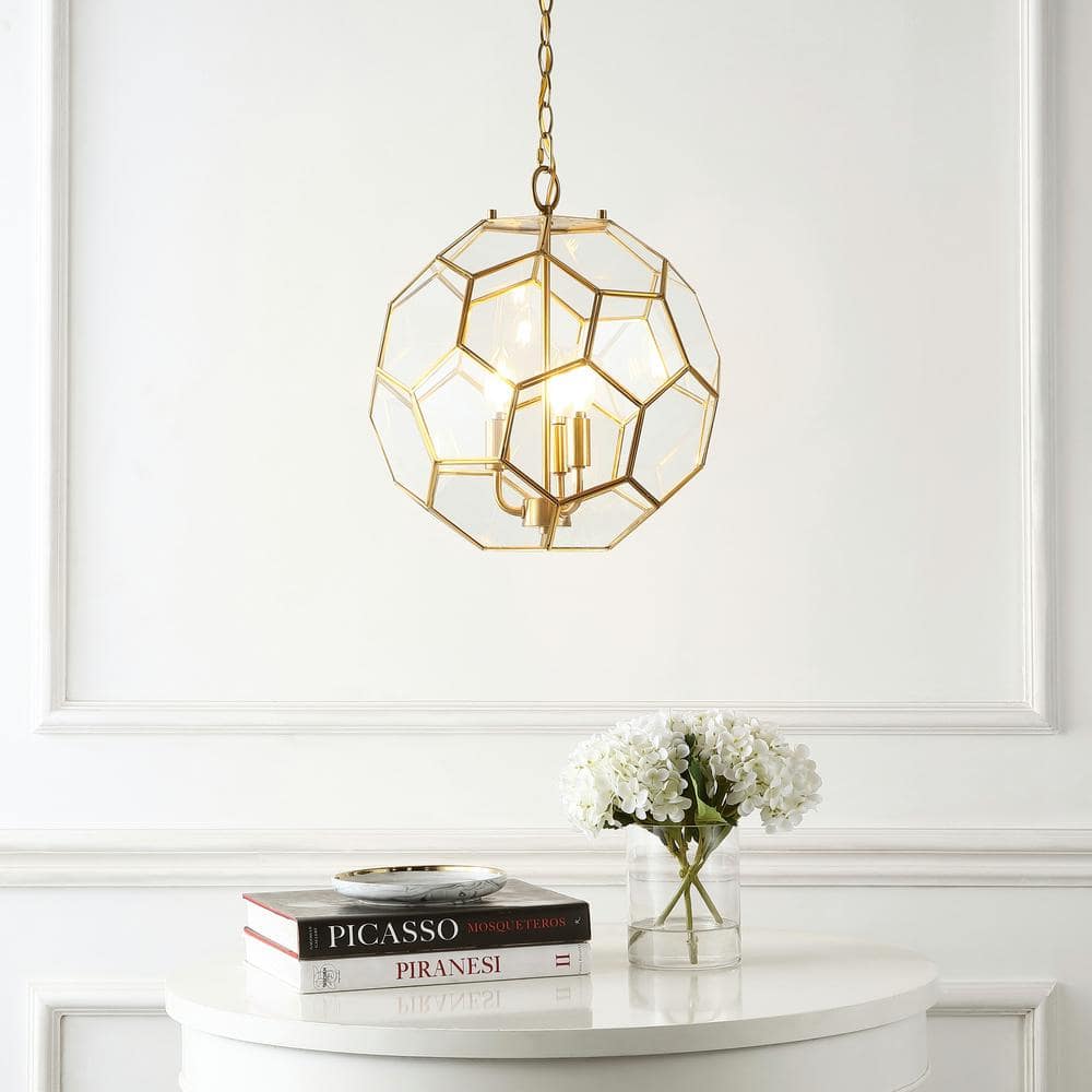 Bee 13.5" 3-Light Brass Gold and Clear Glass Pendant