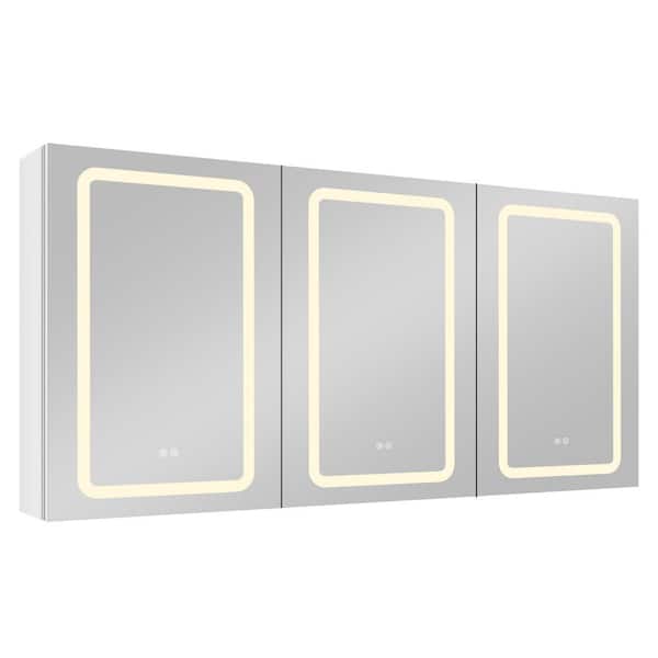 Getpro WHIT 60 in. W x 30 in. H Large Rectangular Aluminum Surface Mount LED Medicine Cabinet with Mirror and Lights in White