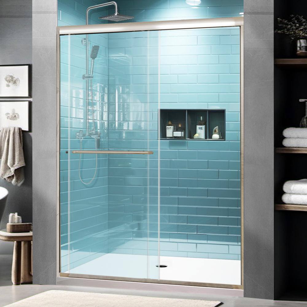 Brushed Nickel Semi-Frameless Sliding Shower Door with Clear Glass
