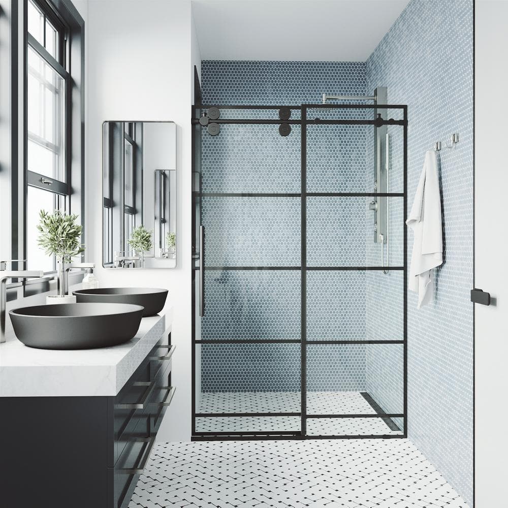 Elan 56-60" Matte Black Frameless Sliding Shower Door with Clear Glass
