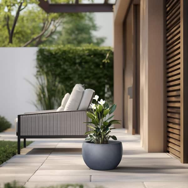 Sapcrete Lightweight 15in. x 10.5in. Granite Gray Extra Large Tall Round Concrete Plant Pot/Planter for Indoor & Outdoor