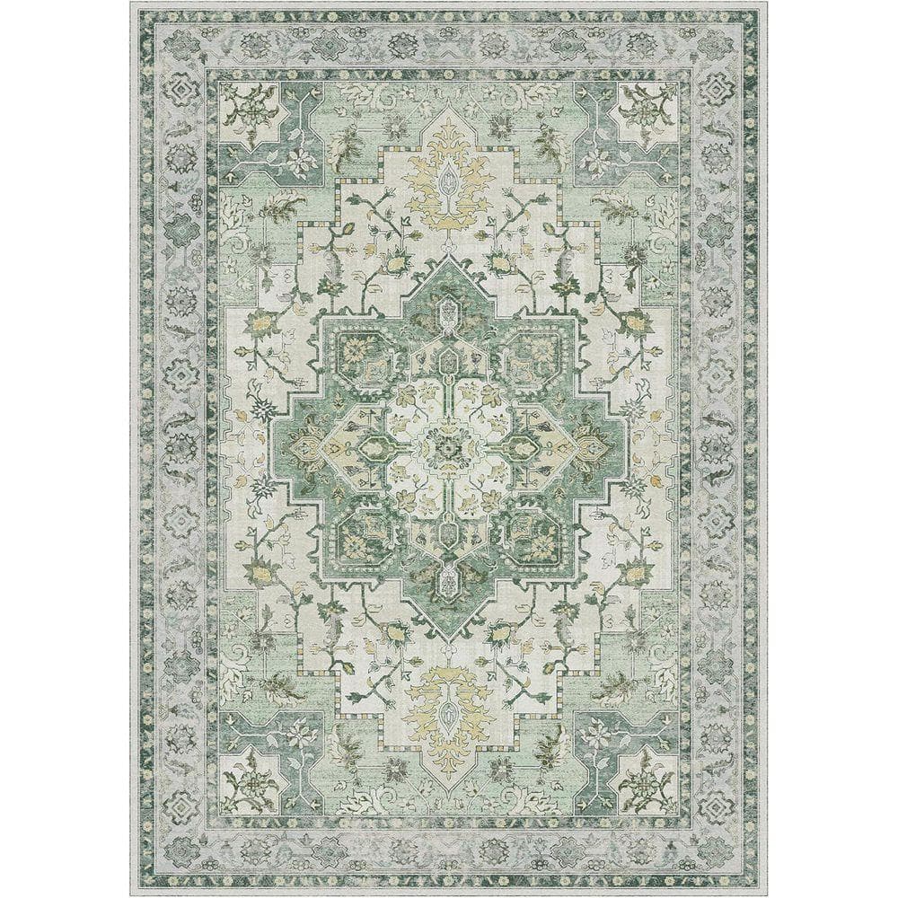 Limlok Medallion Green 8 ft. x 10 ft. Persian Area Rug AR1005-LS
