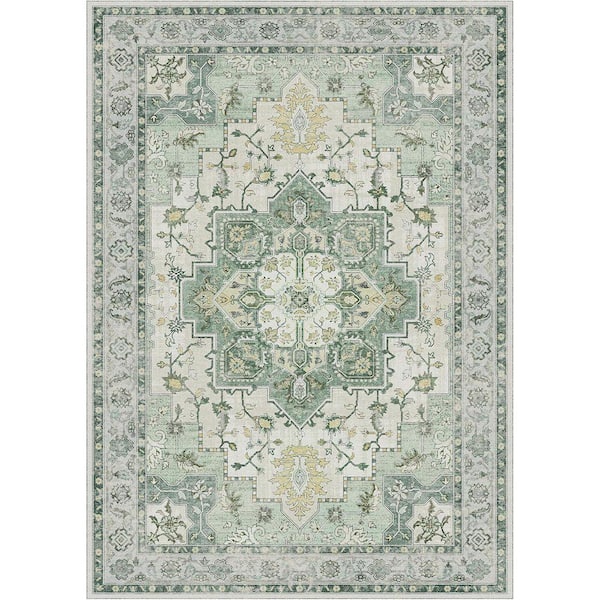 Medallion Green 8 ft. x 10 ft. Persian Area Rug