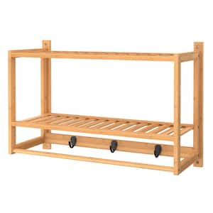 23.6 in. W Bamboo Wall-Mounted Wood Shelving with Hooks