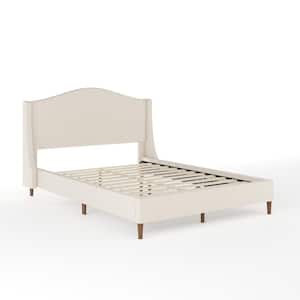 Amelia Beige Wood Frame Full Platform Bed with Upholstered Solid Wood
