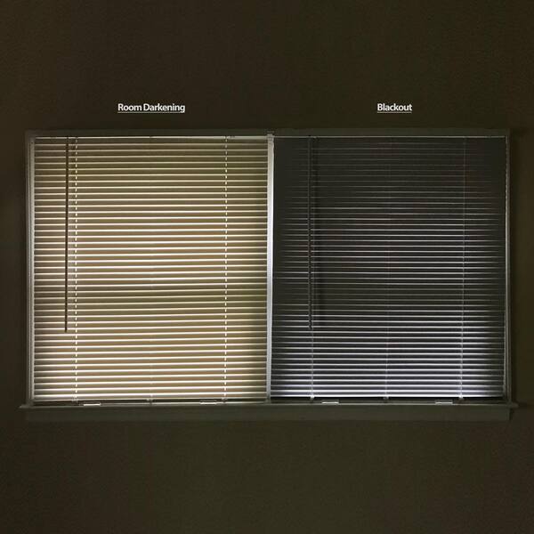 Hampton Bay White Cordless Room Darkening 1 In Vinyl Mini Blind For Window Or Door 24 In W X 72 In L 10793478351121 The Home Depot