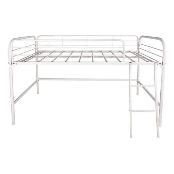 URTR White Metal Twin Size Loft Bed with Sturdy Steel Frame,Twin High Loft Bed Frame With Ladder and Guardrails for Kis,Teens