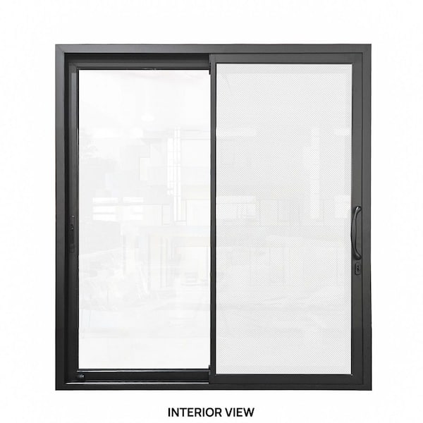 ATVIO 72 in. x 80 in. Matte Black Right Handle Aluminum Sliding Patio Door with Low-E glass, Screen, and Lockset