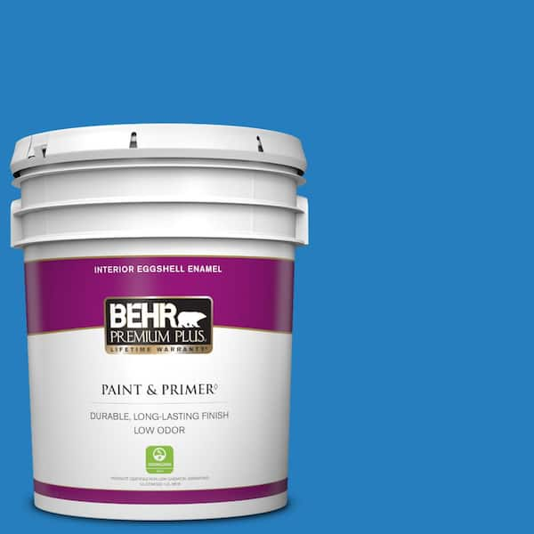 BEHR PREMIUM PLUS 5 gal. #P510-6 Brilliant Blue Eggshell Enamel Low Odor Interior Paint & Primer