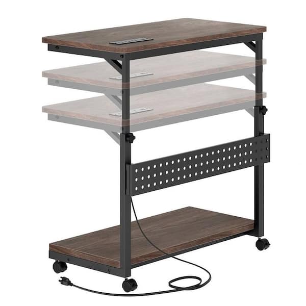 Computer Tower Stand with Power Strips, Height Adjustable PC Tower Stand/Cart with Wheels