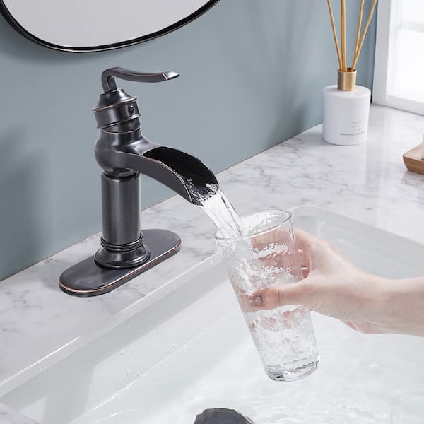 Single-Handle Single Hole Bathroom Faucet with Deck Plate Included in Oil Rubbed Bronze