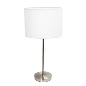 23 in. Brushed Nickel Stick Lamp with White Fabric Shade