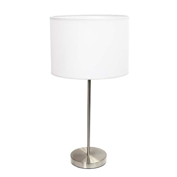 Simple Designs 23 in. Brushed Nickel Stick Lamp with White Fabric Shade