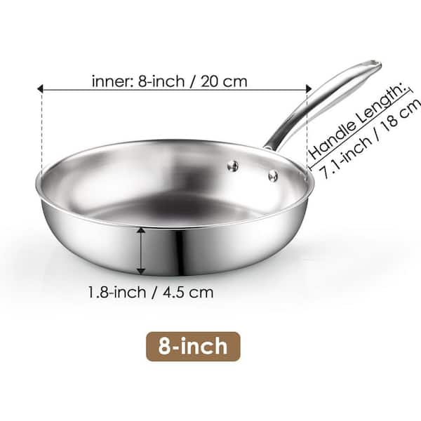 Cook N Home 8 in. Tri-Ply Clad 18/10 Stainless Steel Skillet Saute