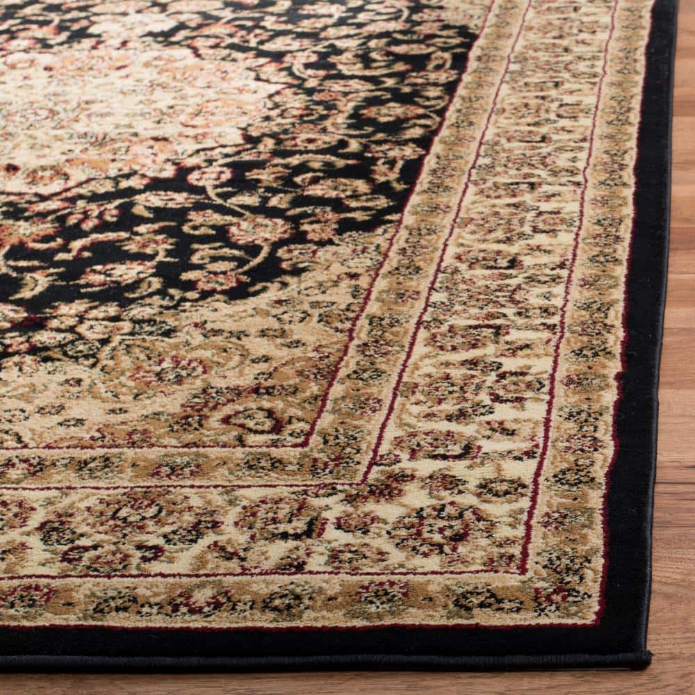 Black and Ivory Floral Rectangular Synthetic Area Rug, 4' x 6'
