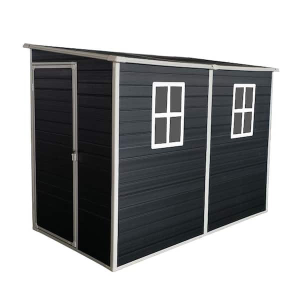 4 ft. W x 8 ft. D Dark Gray Resin Shed with Window and Floor (32 sq. ft. )