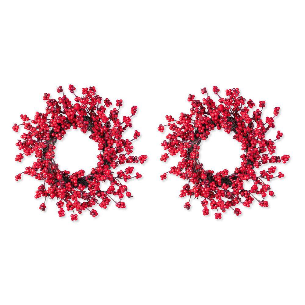 Glitzhome 14 in. D Mini Red Berries Unlit Artificial Christmas Wreath ...