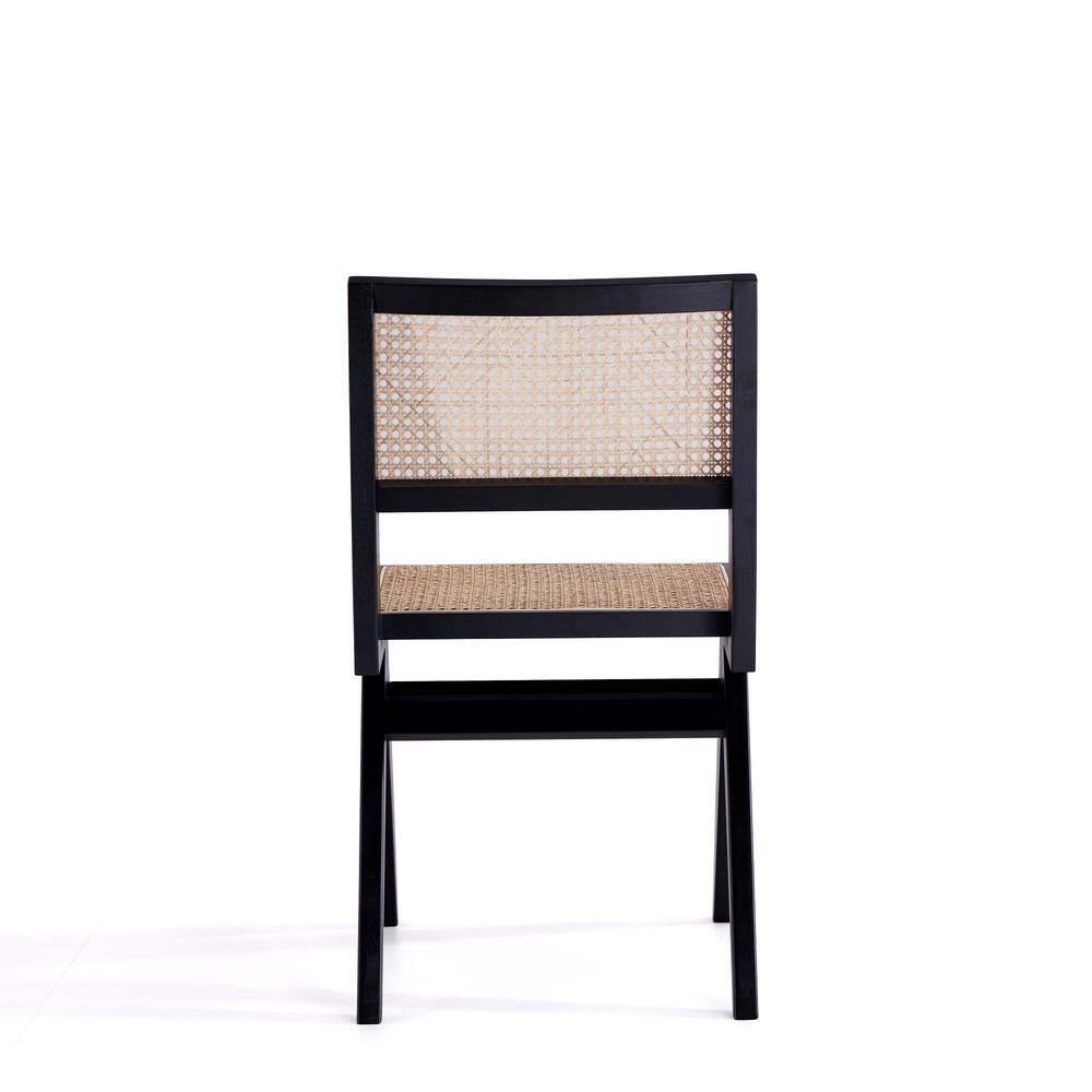 Ash Wood Black Rectangular Dining Set with Cane Chairs