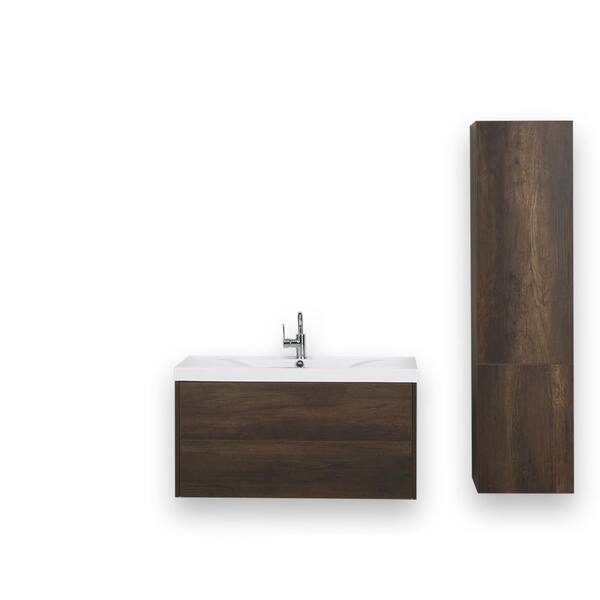 Streamline 39.4 in. W x 19.4 in. H Bath Vanity in Brown with Resin Vanity Top in White with White Basin