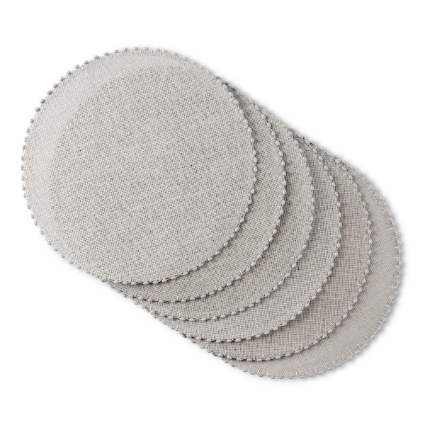 MARTHA STEWART Woven Lindos 15" Round Grey Water Resistant Placemats (Set of 6)