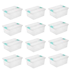 Deep File Clip Box Clear Storage Tote Tub Container with Lid, 12 Pack