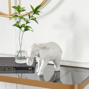 4 in. x 7 in. White Polystone Elephant Sculpture